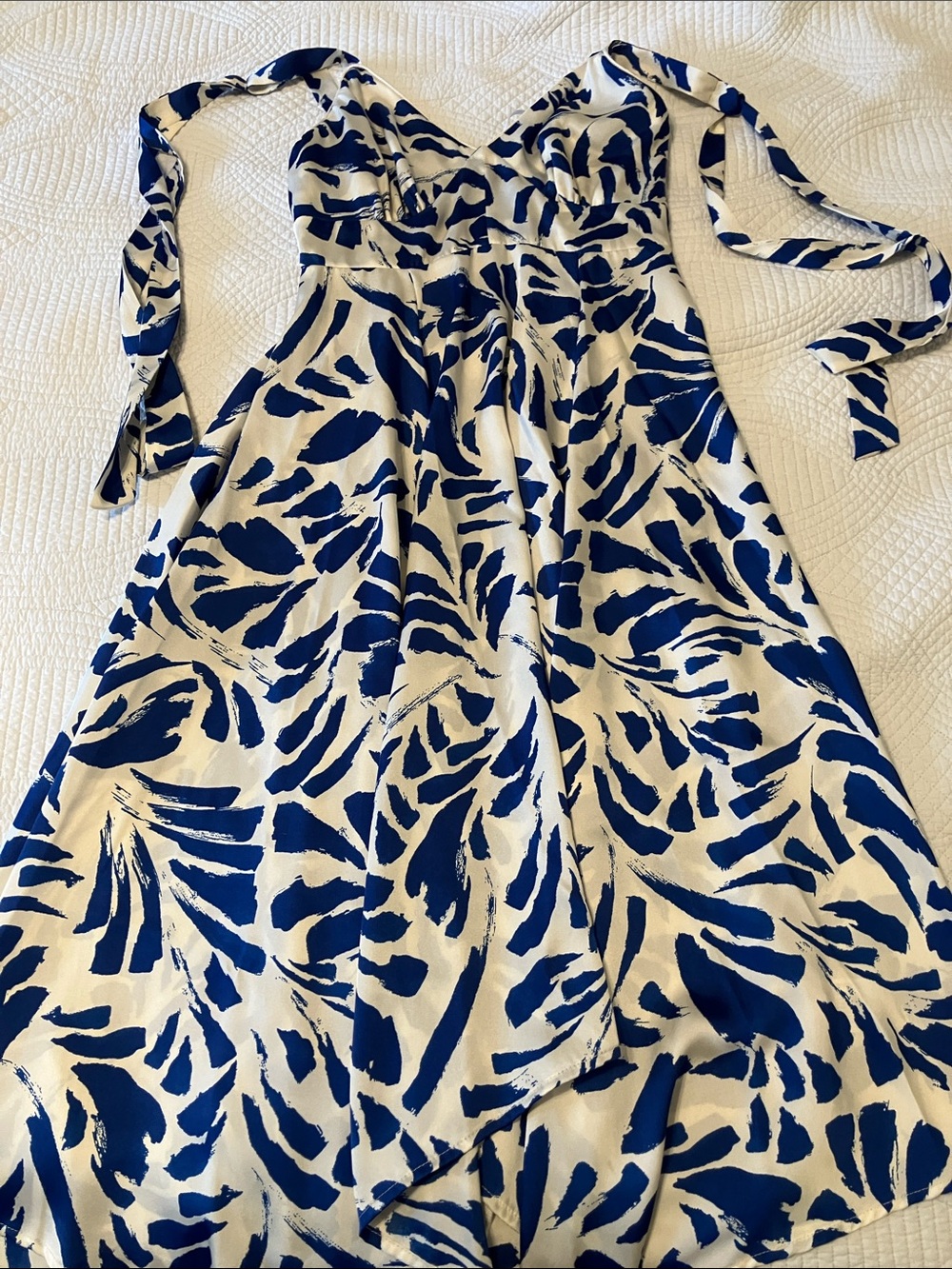 Alexis x Target XXS Blue and White Brushstroke Print Dress Asymmetrical